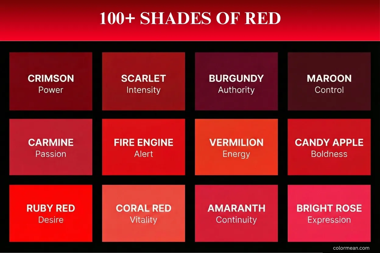 over 100 shades of red and their meanings