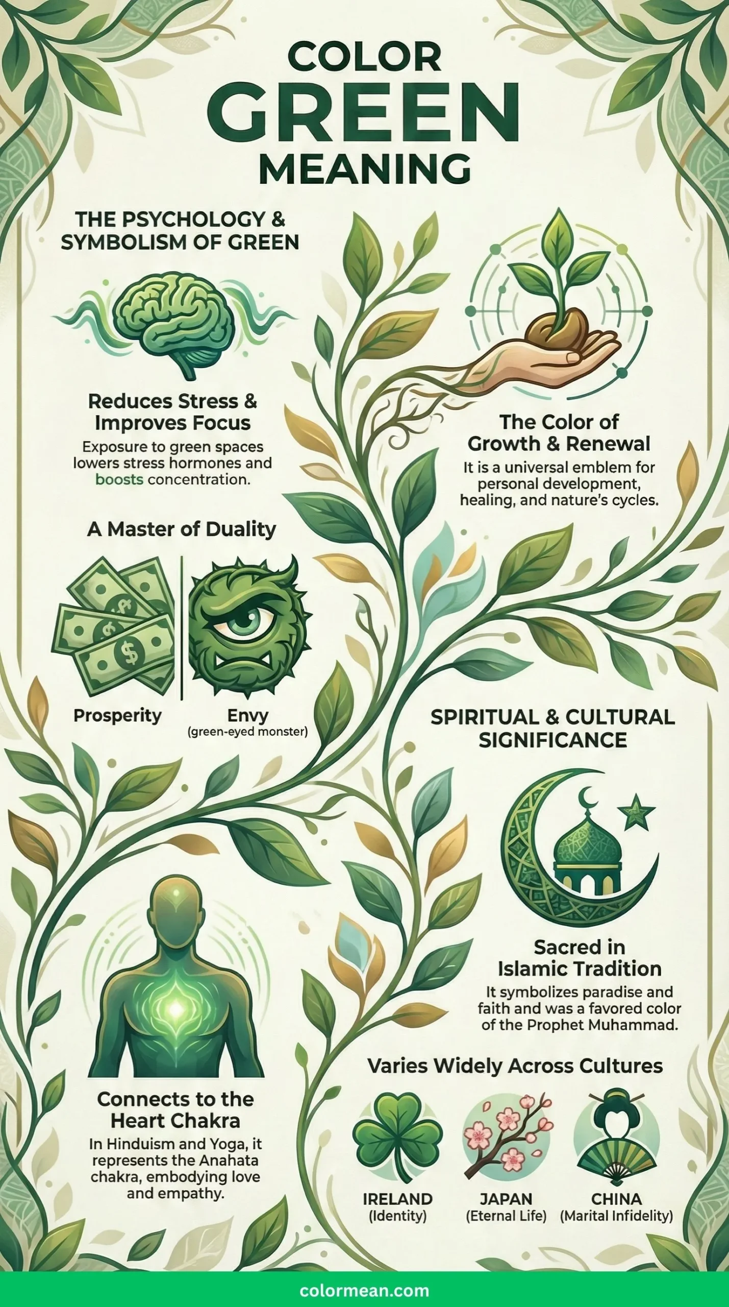 infographic showing color green meaning